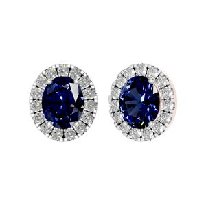 Pendientes de tuerca de zafiro natural certificado Sólido 14K/18k Oro Corte ovalado Diamante Halo Joyería fina de lujo para fiesta de mujeres - Product Image 3