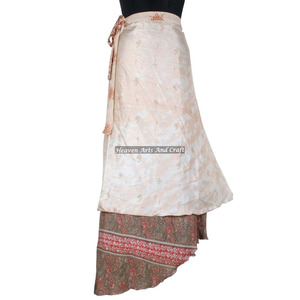 Buy Silk Reversible, Two Layer Wrap Around <b>Skirt</b> Buy Silk Sari Long Wrap <b>Skirt</b> for Lady <b>Boho</b> Stylish Multi Color Summer Wear - Product Image 6