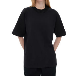 Camiseta OEM ODM con cuello de suéter y patchwork, estilo cuello simulado de 300 g/m², alta calidad, 100% algodón, personalizada con serigrafía e impresión 3D para universidades. - Product Image 4