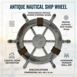 Decoración de Pared con Timón de Barco Náutico Vintage, Madera de Mango, Timón Marino Hecho a Mano, Arte Costero para Casa de Playa, 46x46cm, Adorno para el Hogar - Product Image 5