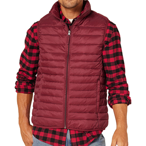 Gilet matelassé bordeaux pour homme à col montant, fermeture éclair, coupe-vent, décontracté, pour l'hiver - Product Image 1