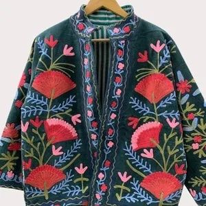 Factory Price Suzani Embroidery Velvet Short Jacket Women Button Winter <b>Coat</b> Bohemian Bomber Jacket Trendy Wholesale Top Product - Product Image 4