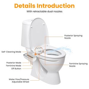 Accessorio Bidet con Doppio Ugello per Acqua Fresca, Non Elettrico, con Controllo del Flusso d'Acqua per Sedile WC - Product Image 3