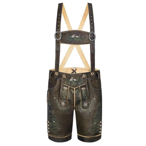 Pantalones Cortos Largos de Cuero para Hombre, Estilo Bávaro Austriaco Alemán, de Gamuza Sólida con Aspecto Vintage, Bordados, Casuales - Product Image 1
