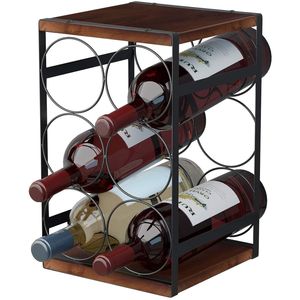 Portabottiglie da Bancone Mecor per 6 Bottiglie, Design Classico a 3 Livelli in Legno e Metallo per Arredamento Casa e Bar - Product Image 1