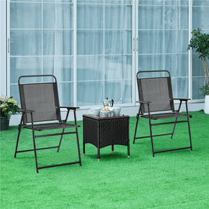 Ensemble de 2 chaises de salle à manger pliables pour patio avec dossier en fer durable noir - Product Image 1