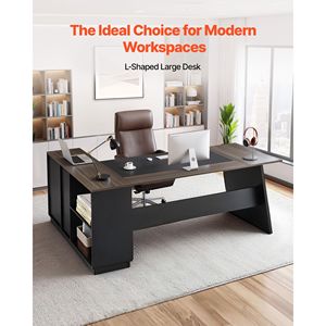 Scrivania Direzionale a L Moderna e Robusta, Capacità 350 LBS, Tavolo da Ufficio in Legno con Cassetti e Armadietto, Scrivanie per Computer - Product Image 2