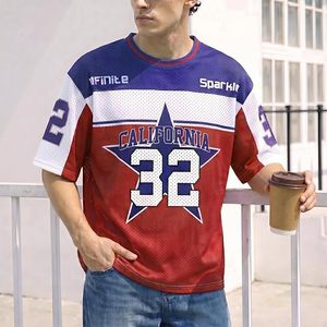 เสื้อเจอร์ซีย์หมายเลขสำหรับผู้ชาย Y2k เสื้อโอเวอร์ไซส์ลายแคลิฟอร์เนีย สตรีทแวร์ คอกลม แขนสั้น - Product Image 2