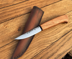 Custom Hand Forged Wood Carving Knife 8.5 cm Whittling Blade High Carbon Steel Woodworking Knife with Hardwood Handle <b>Leather</b> - Product Image 3