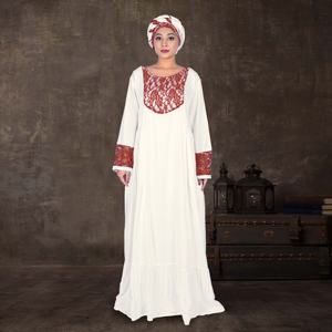 Kaftan modeste en rayonne avec empiècements en dentelle Rasel, détails aux poignets, ourlet froncé doux, grande taille, longueur au sol, silhouette fluide pour l'Aïd - Product Image 5