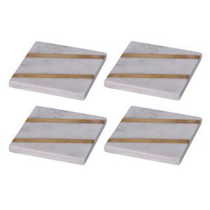 Amazing Design <b>Marble</b> <b>Coaster</b> With Brass Strip Stone <b>Coaster</b> With Brass Mats & Pads At low reasonable Price - Product Image 2