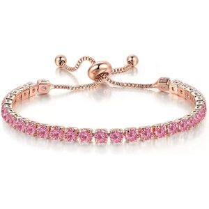Bracciale da donna regolabile placcato oro 14K e argento, con catena tennis, perline di strass e cristalli, per matrimonio - Product Image 1