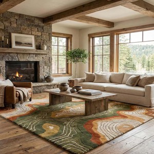 Contemporary Topographic Area Rug Green Brown Tufted Abstract Carpet Soft Luxury Designer <b>Floor</b> Mat for Livingroom Bedroom Decor - Product Image 2