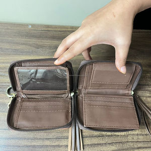 Mode petit porte-monnaie en cuir à carreaux usiné à la main en cuir de vachette Mini portefeuille porte-cartes multiples porte-monnaie à fermeture éclair pour les femmes - Product Image 6