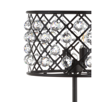 Lampe de table moderne en perles de cristal avec abat-jour en treillis métallique noir, lampe de chevet de luxe, lampe de bureau industrielle glamour, décoration de lustre