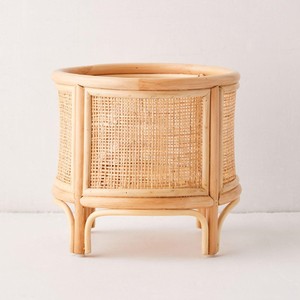 Home accessories natural flower <b>pot</b> display rack indoor wooden planter holder <b>white</b> rattan plant stand - Product Image 4