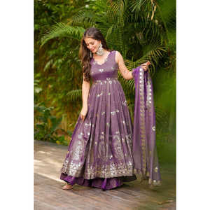 Hermosos conjuntos modestos Anarkali vestido Plazzo Dupatta para fiestas - Product Image 5