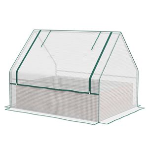 "Classic White and Brown Square Metal <b>Planter</b> <b>Box</b> with Mini Greenhouse for Outdoor Gardens" - Product Image 1