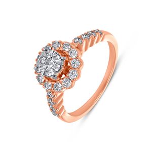 Anillo de Diamantes Florales en Oro Rosa Premium para Mujer, Corte Redondo Brillante, Diseño de Halo, Regalo de Compromiso o Aniversario - Product Image 1