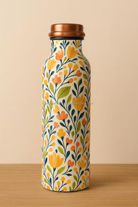 <b>Copper</b> <b>Drinking</b> <b>Bottle</b> with Natural Antimicrobial Properties Floral Pattern Metal Water <b>Bottle</b> With <b>Copper</b> Lid - Product Image 2