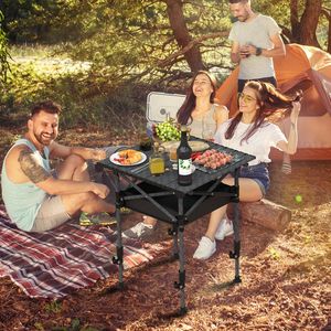 Portable Rustproof Carbon Steel Foldable Roll-Up Camping <b>Table</b> <b>Adjustable</b> Height for Picnic & Outdoor Camping - Product Image 4
