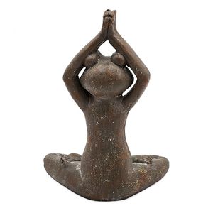 Statue de grenouille Yogini en magnésium brun de 11,5x6,5x15 pouces en pose Namaste avec accents dorés pour décorations de jardin - Product Image 6