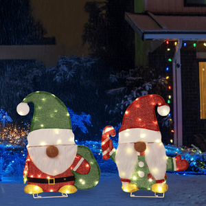 Set di 2 Decorazioni Natalizie Impermeabili a Forma di Gnomo con Bastoncino di Zucchero, Pre-illuminato, 2D, 80 Luci LED Bianco Caldo per Esterni - Product Image 3