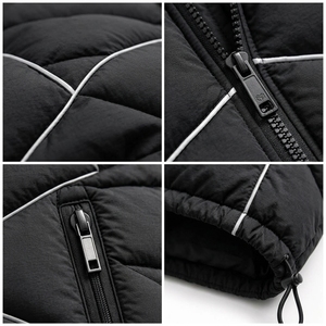 Veste d'hiver pour homme en duvet noir avec surpiqûres réfléchissantes, col montant, fermeture éclair intégrale, veste d'extérieur isolée - Product Image 5