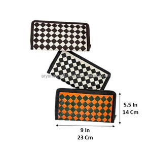 Designer <b>Ladies</b> Hand Tooled Genuine Cowhide Leather Clutch Checkered Pattern Zipper <b>Wallet</b> Multi Card Holder Premium Product - Product Image 2