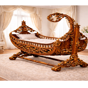 Cuna de Bebé Estilo Vintage, Cuna de Madera de Teca Premium Estilo Barco, Cama Columpio para Bebé con Acabado en Nogal Real, Tallada a Mano, Palna USA - Product Image 1