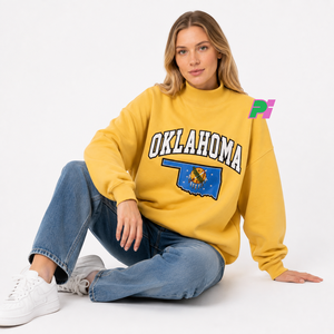 เสื้อสเวตเชิ้ตคอเต่าผู้หญิง พร้อมตัวอักษร OKLAHOMA และลายปัก MAP เสื้อสเวตเชิ้ตคอเต่าหนานุ่มสำหรับฤดูหนาว - Product Image 5