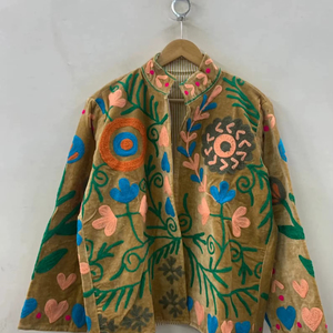 Velvet Floral Suzani Embroidered Jacket Uzbek Folk Festival Coat with Cotton Filling for Bomber <b>Duster</b> Outerwear At Cheap Price - Product Image 1