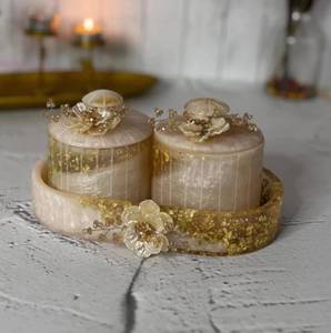 Handcrafted Resin Jar <b>Box</b> Set with Tray Luxury Multipurpose Kitchen <b>Storage</b> Canister for Dry Fruit Candy - Product Image 1
