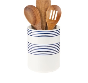 Porte-ustensiles en céramique émaillée rayée, finition lisse, corps épais et durable, résistant à la chaleur, organisateur de rangement pour comptoir de cuisine - Product Image 3