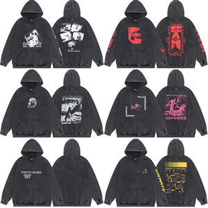 Sudadera con Capucha Negra de Corte Regular con Estampado Gráfico y Efecto Lavado Ácido, Sudadera Informal de Calle para Hombre, Sudadera de Algodón Tejido - Product Image 2