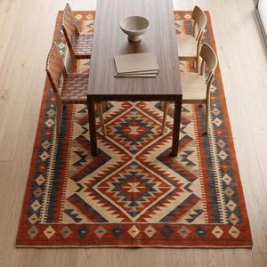 Tapis Kilim en Laine Tissé Main Premium - Tapis de Sol Plat à Motifs Géométriques Tribaux Diamantés Terracotta Style Sud-Ouest - Product Image 5