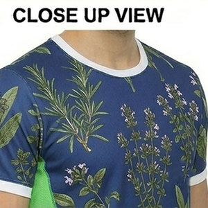 Camiseta de Manga Corta con Estampado Floral, Cuello Redondo, Corte Regular, Transpirable, Estilo Casual, Azul con Detalles Verdes para Hombre - Product Image 3