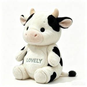 Peluche de vaca personalizado en blanco y negro con bordado de "LOVELY", peluche de vaca con manchas, peluche de vaca suave y esponjoso - Product Image 2