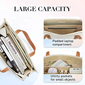 Sac fourre-tout en cuir pour femme de qualité supérieure, sac à bandoulière décontracté en toile imperméable pour ordinateur portable avec poignée en cuir souple, vente en gros - Product Image 4