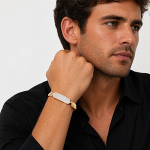 18ct Rose Gold Diamond Pave Bar Bracelet for <b>Men</b> Geometric Statement Design Luxury Gents Jewelry Wedding Party Gift - Product Image 5