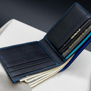 Portefeuille en cuir véritable de haute qualité, noir, avec logo personnalisé, ensemble de portefeuilles cadeaux pour hommes - Product Image 2