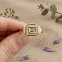 Anillo de compromiso con diamante talla Asscher y bisel, estilo Art Deco, chapado en oro de 18k, con moissanita cultivada en laboratorio certificada por IGI y piedras laterales, anillo de fantasía.