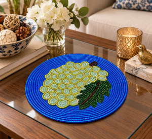 Set de table rond décoratif fait main de 12 pouces avec perles pour la décoration intérieure et la vente en gros - Product Image 4