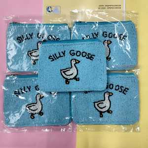 Silly Goose Beaded Zipper Pouch Blue Animal Print Embroidered Cute Clutch Daily Use Custom Handmade Beaded Silly Goose Pouch - Product Image 2