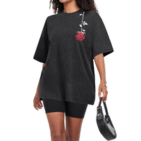 Kaos Wanita Vintage Washed Crew Neck Lengan Pendek Loose Fit Trendy Streetwear Cetak Digital Bahan Bernapas Ramah Lingkungan 100%