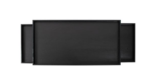 <b>Black</b> Wood Ottoman <b>Tray</b> Solid Wood <b>Serving</b> Plate Rectangle Dish with Raised Edges for Party Dining - Product Image 5