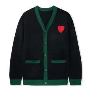 Simple Casual Wear <b>Black</b> Knitted Heart Style Sororities Fraternity & College Cashmere Sweater Women <b>Cardigans</b> - Product Image 1