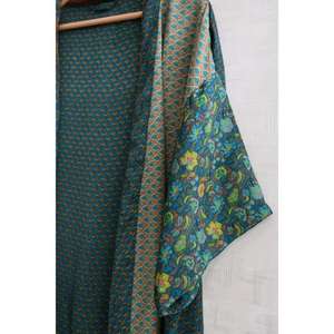 Luxury Indian <b>Silk</b> <b>Kimono</b> Short Robe Handmade Printed Nightwear Womens Loungewear Gown - Product Image 3