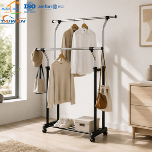 Made in Taiwan Height and Width Adjustable Double Rod Garment Rack Heavy Duty Clothes Rack for Home Dorm - Product Image 4