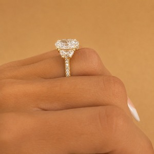 3 Carat Oval Lab Grown Diamond Three <b>Stone</b> Engagement Wedding <b>Ring</b> with Half <b>Moon</b> Side Stones Hidden Halo IGI Certified 14K Gold - Product Image 5